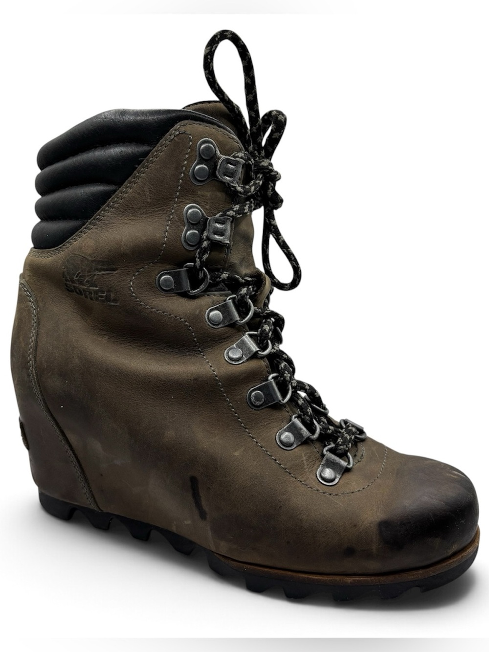 Sorel Conquest Leather Wedge Boot Brown Lace-Up Women’s Size 6
